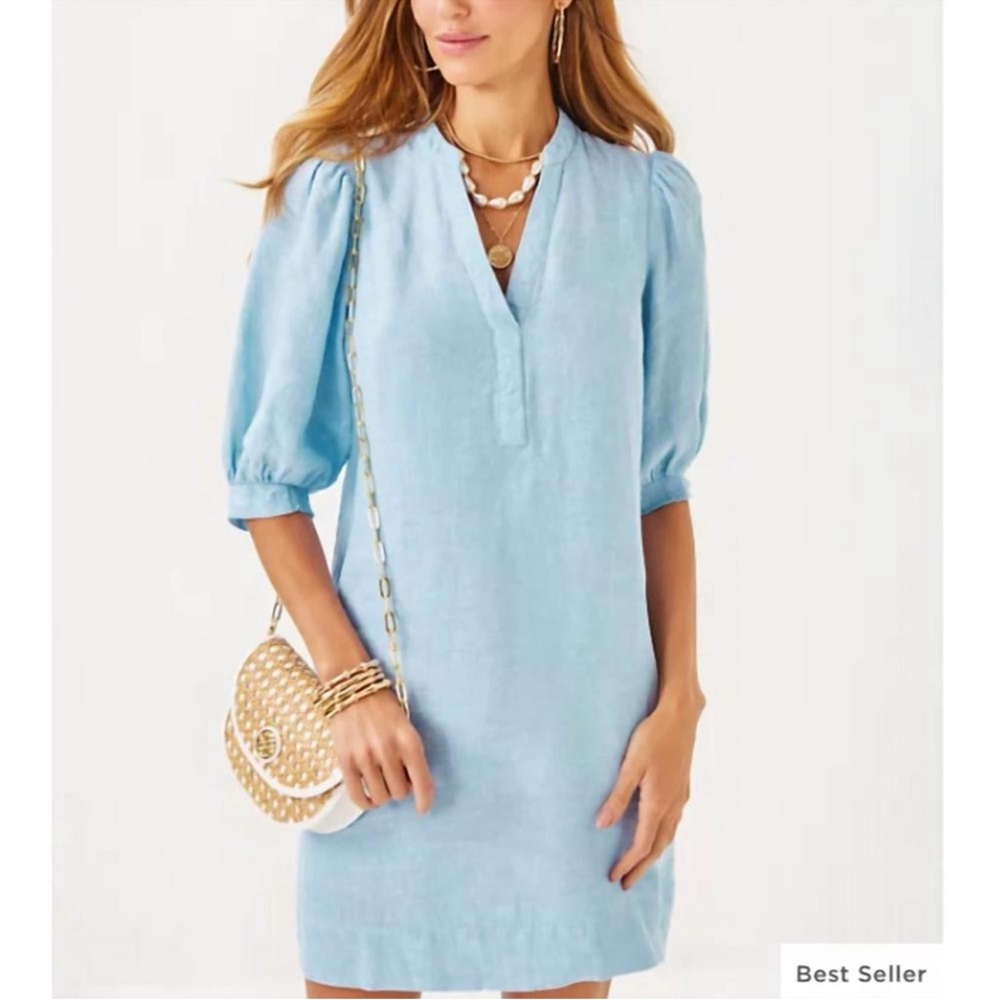 NEW LILLY PULITZER mialeigh linen dress in blue peri sz 16